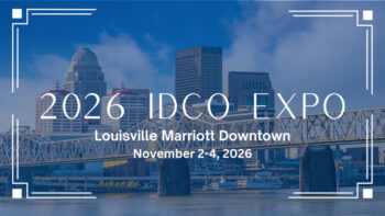 Banner showing Louisville skyline and bridge with overlaid text '2026 IDCO Expo', 'Louisville Marriott Downtown', 'November 2-4, 2026'